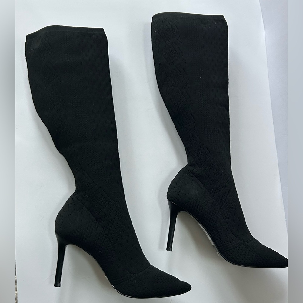 Charles David Black Knit Sweater Boots Pointed Toe Stiletto Heel Size 6.5 - Picture 9 of 11